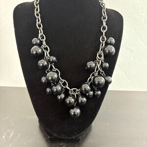 Vintage Bubble Black Bead adjustable  Necklace Lobster clasp 18 in fashion